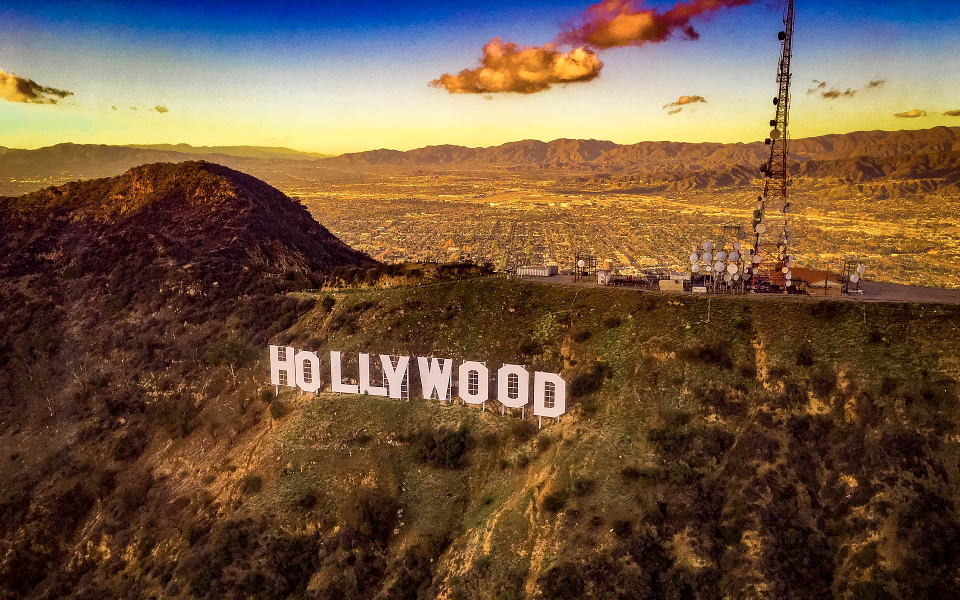 The Hollywood Sign at sunset